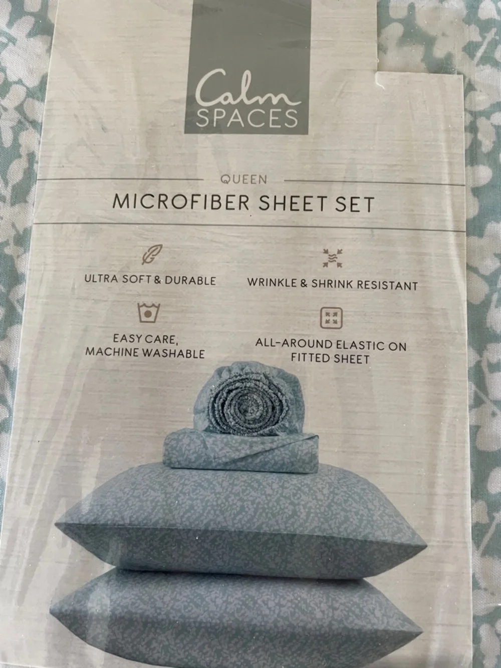 CALM SPACES Microfiber Sheet Set, Queen, Teal Blue Cream and White